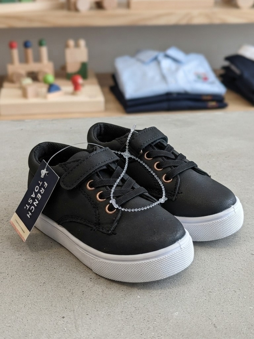 French Toast Black Kids Low-Top Sneakers with White Sole